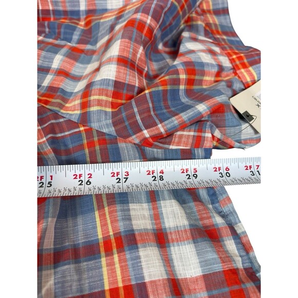 Terra & Sky Plus 4X Short Sleeve Plaid Ruffle Blouse Red Blue Cotton Top NWT - Picture 13 of 15